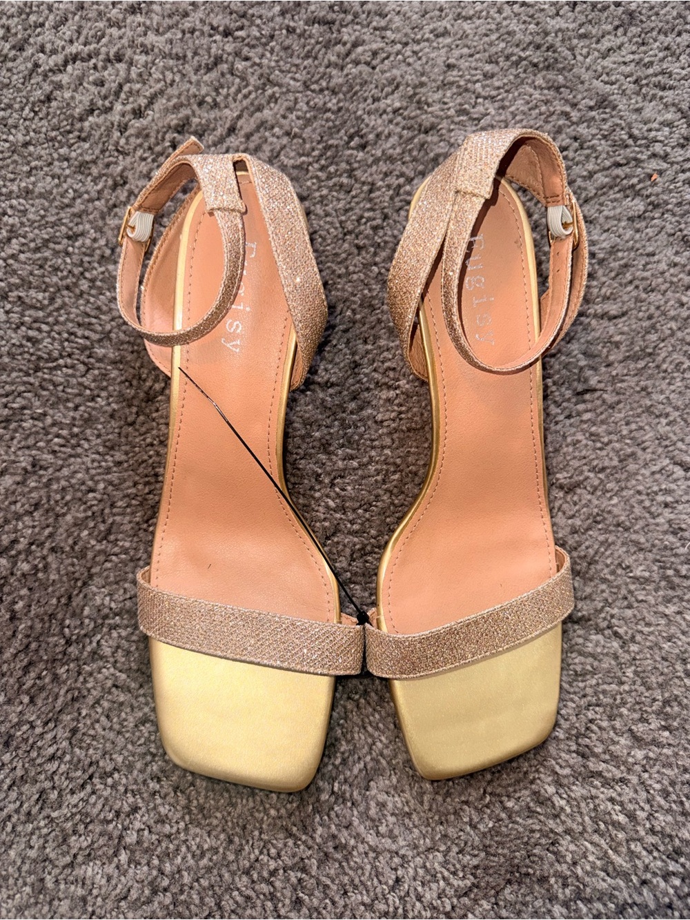 Women’s Champagne Rose Gold Ankle-Strap Sandals - Elegant Metallic Block Heel